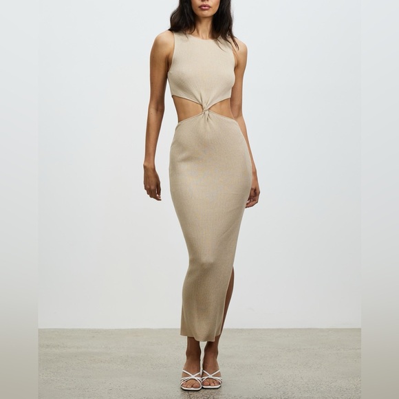 Bec And Bridge AUS 10 US 6 Riviera Twist Knit Ribbed Midi Dress In Sand - Picture 6 of 16